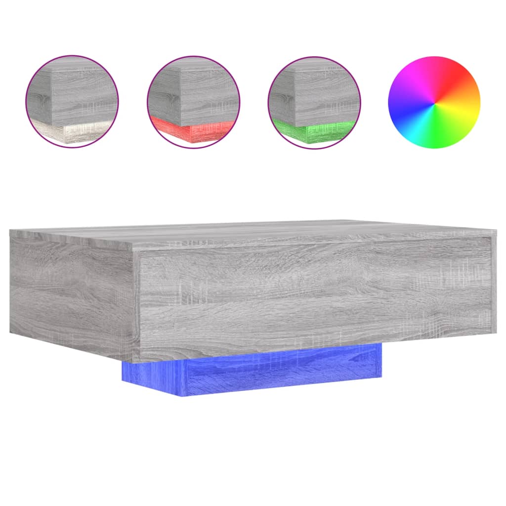 Stolić za kavu s LED svjetlima siva boja hrasta 85x55x31 cm