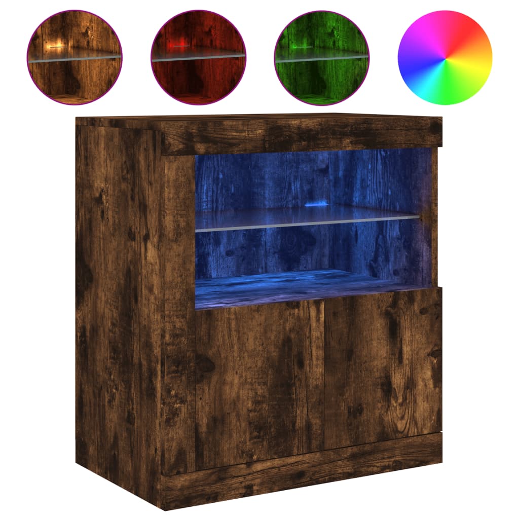 Komoda s LED svjetlima boja dimljenog hrasta 60,5x37x67 cm