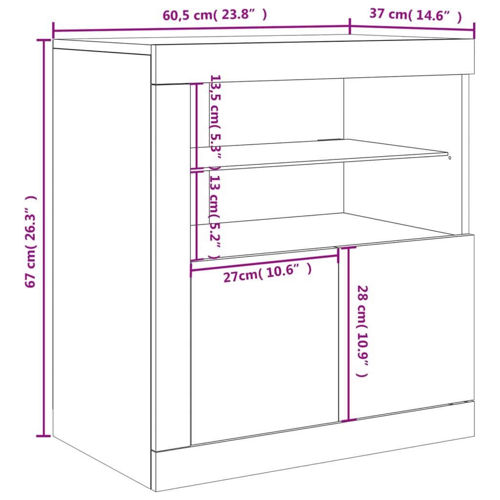 Komoda s LED svjetlima boja dimljenog hrasta 60,5x37x67 cm