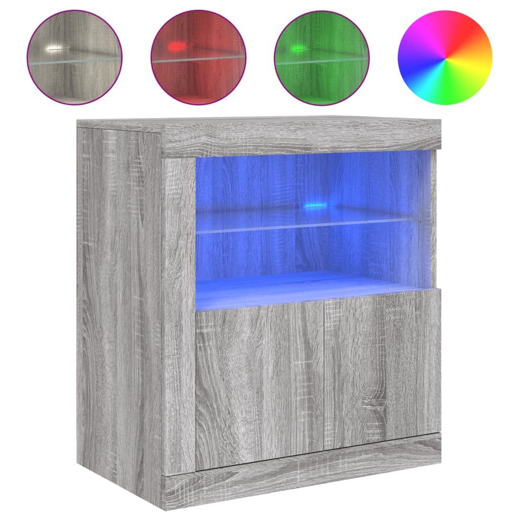 Komoda s LED svjetlima boja sivog hrasta 60,5x37x67 cm