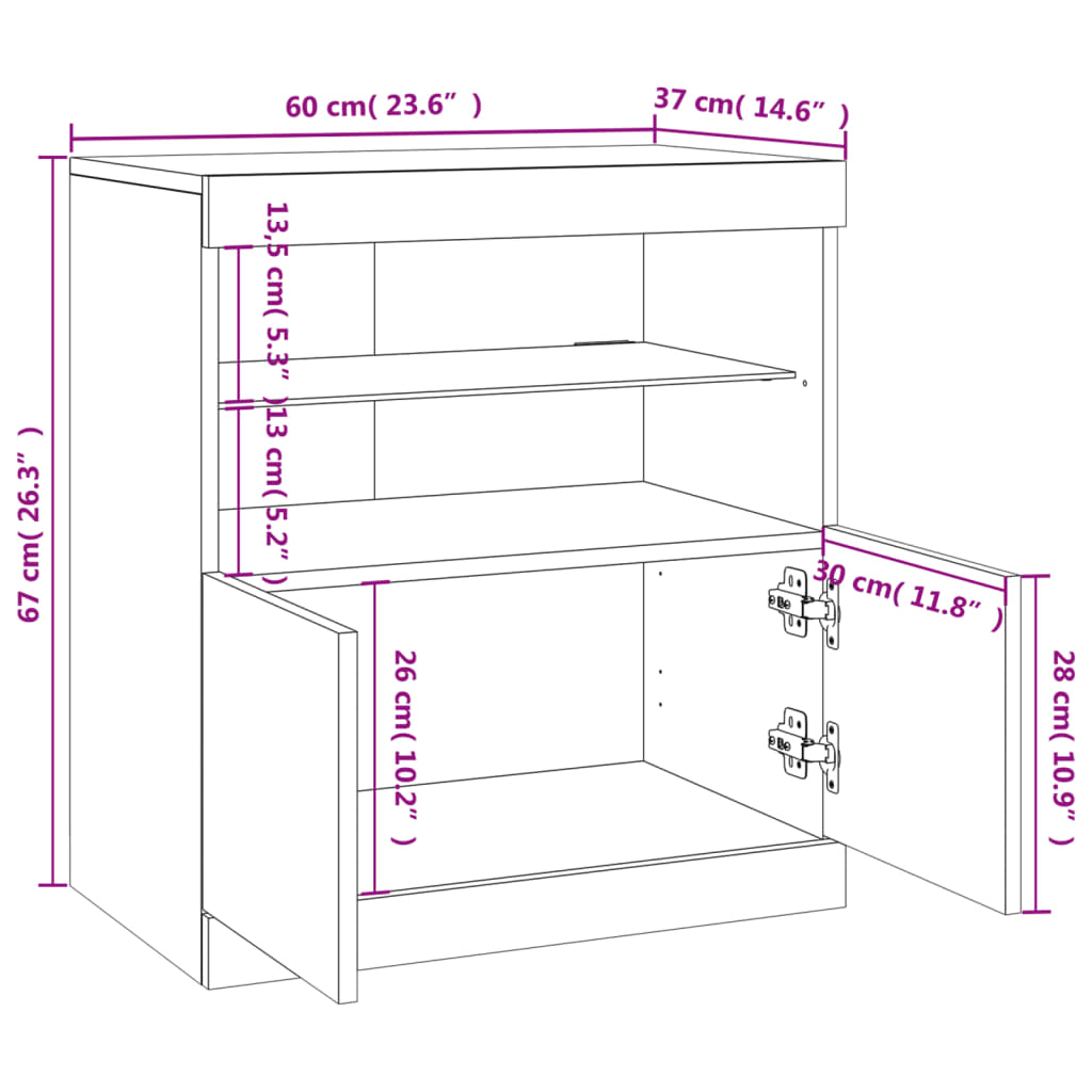 Komoda s LED svjetlima boja hrasta sonome 60x37x67 cm