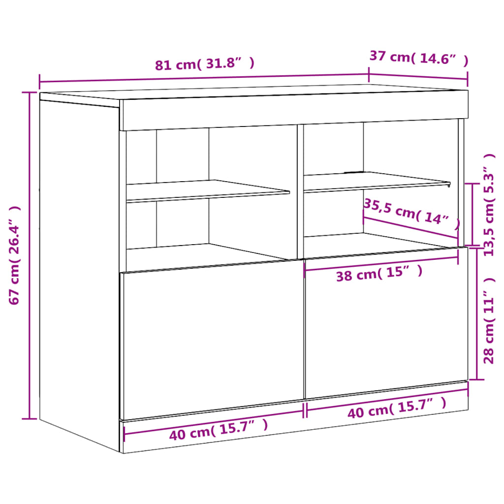 Komoda s LED svjetlima boja hrasta sonome 81x37x67 cm