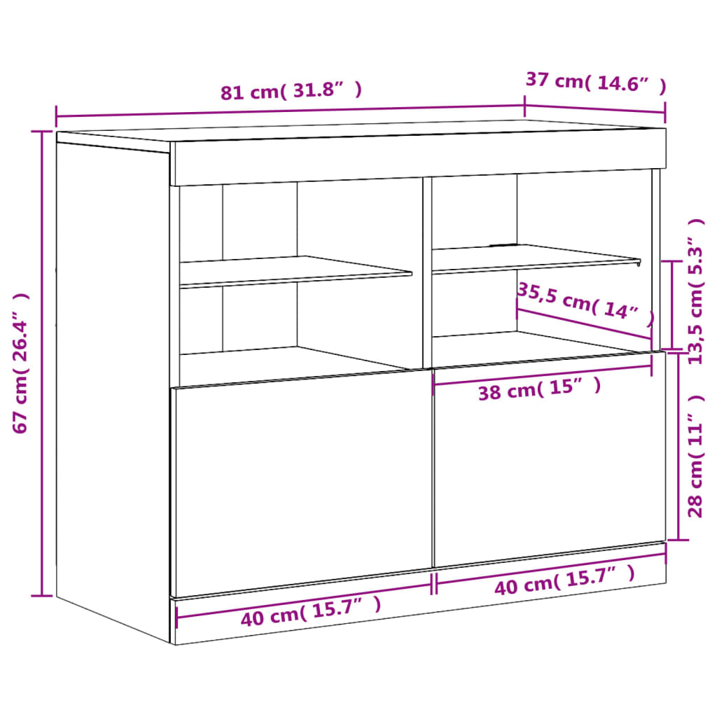 Komoda s LED svjetlima siva boja betona 81x37x67 cm