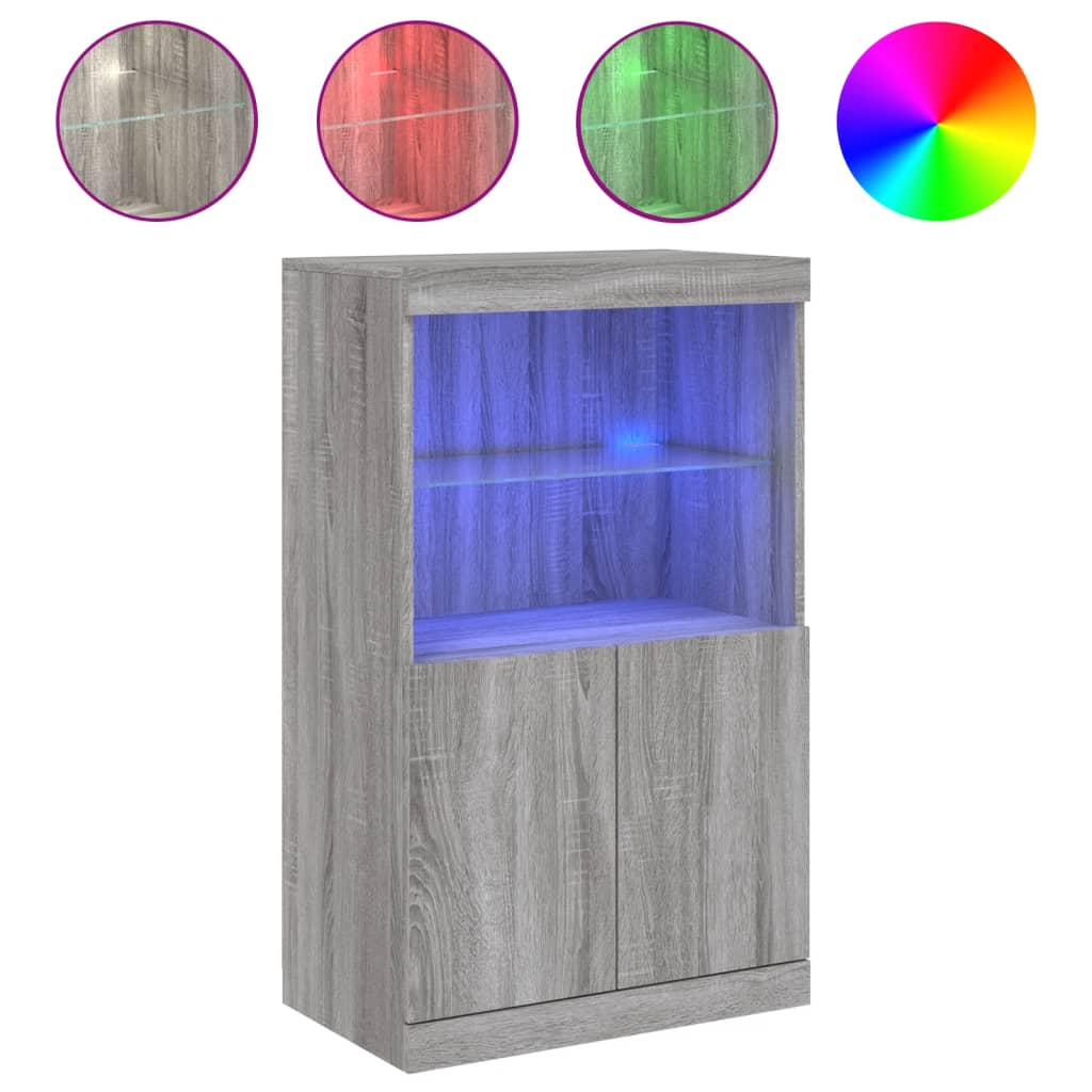 Komoda s LED svjetlima boja sivog hrasta 60,5x37x100 cm