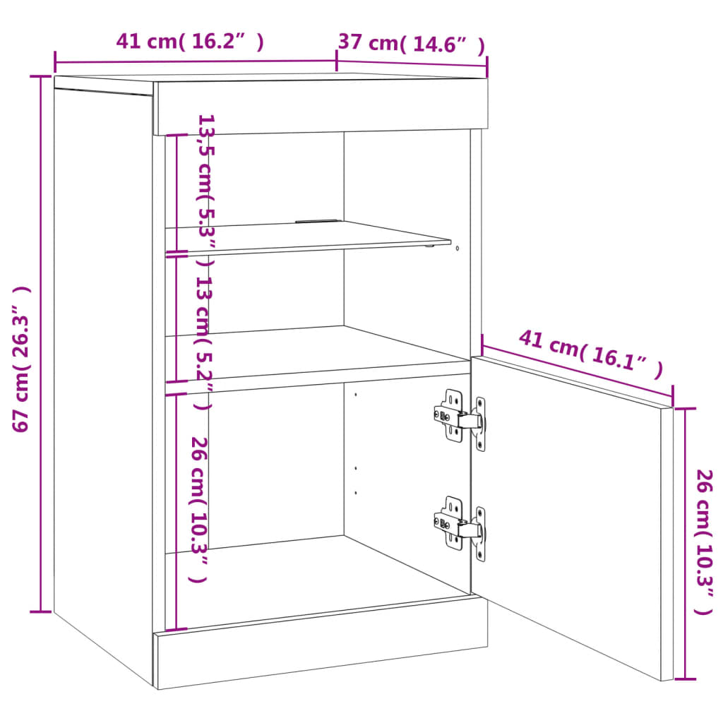 Komoda s LED svjetlima bijela 41x37x67 cm