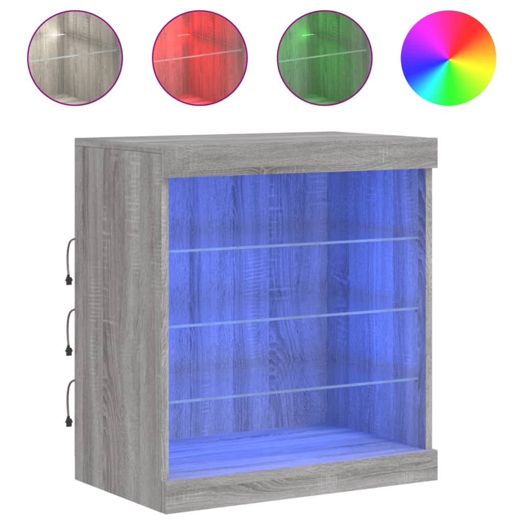 Komoda s LED svjetlima boja sivog hrasta 60,5x37x67 cm