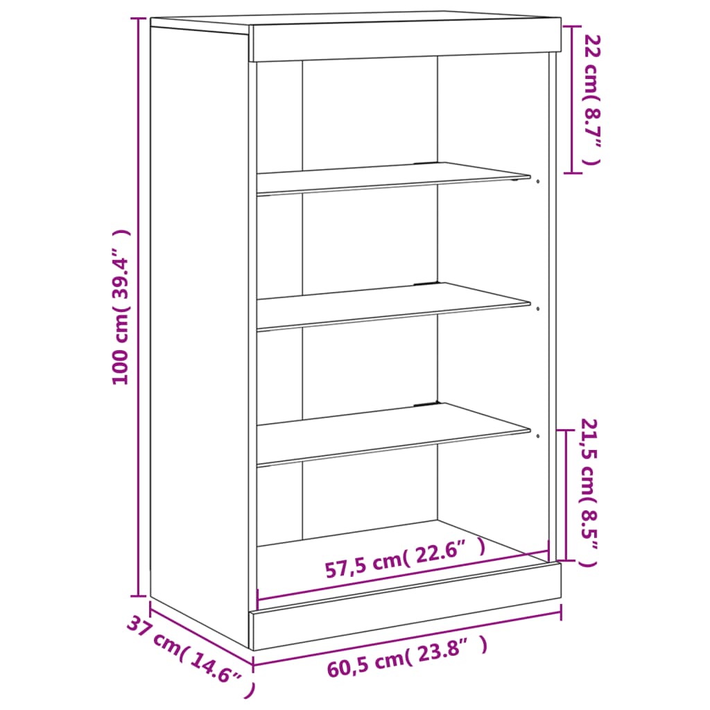 Komoda s LED svjetlima bijela 60,5x37x100 cm