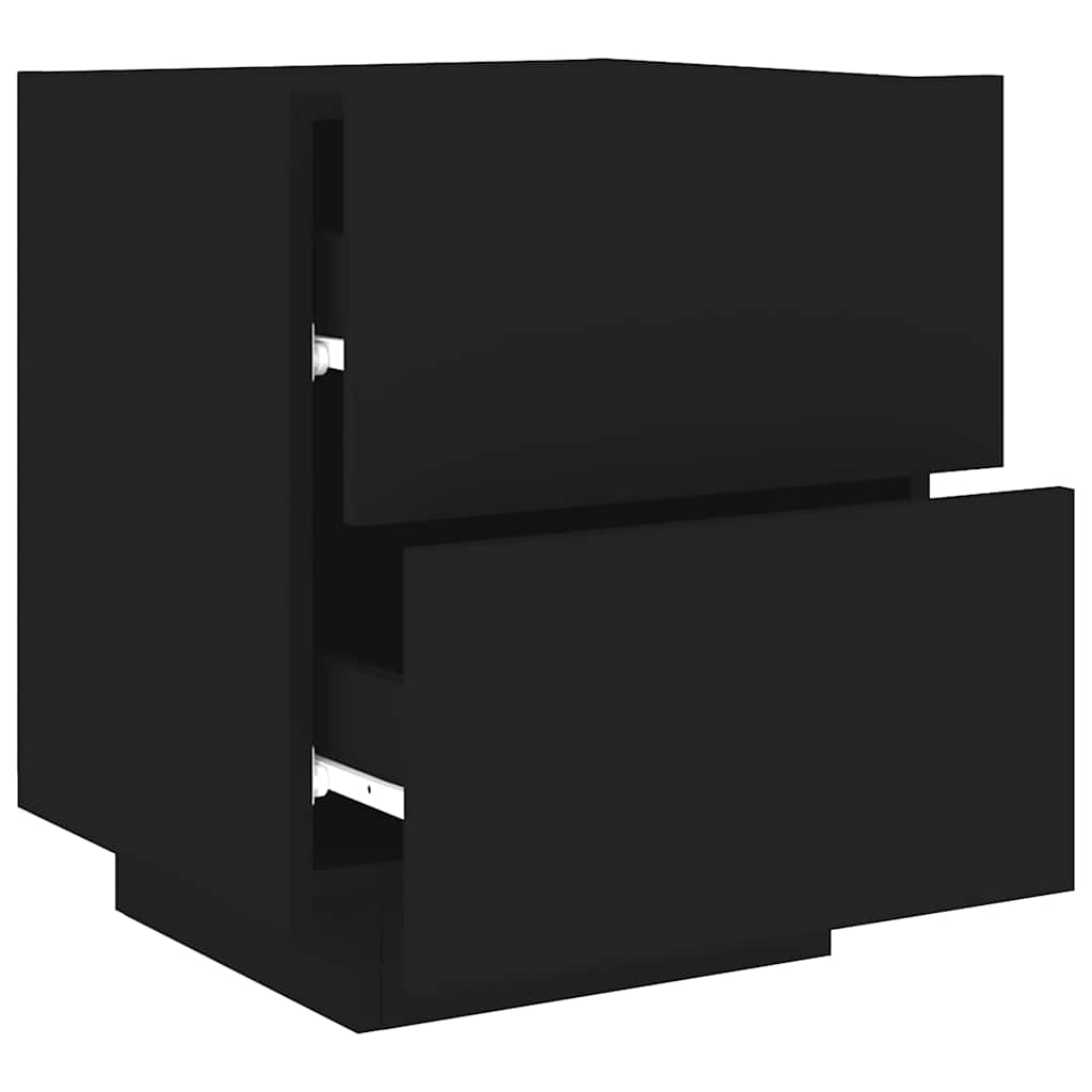 Noćni ormarić s LED svjetlima crni od konstruiranog drva