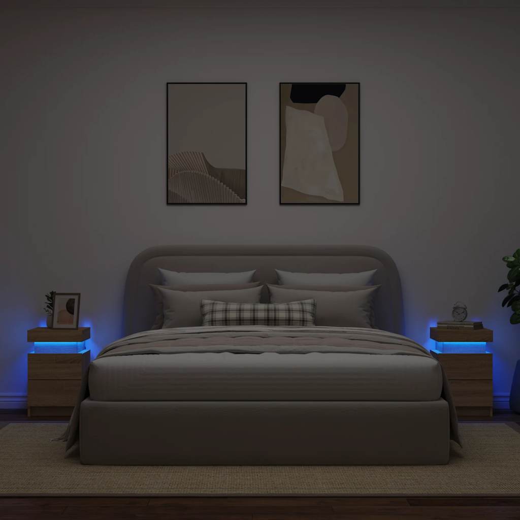 Noćni ormarići s LED svjetlima 2 kom boja hrasta 35x39x55 cm