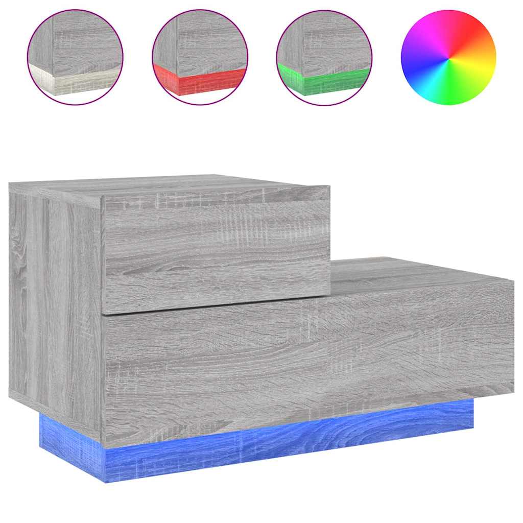 Noćni ormarić s LED svjetlima boja hrasta sonome 70x36x40,5 cm