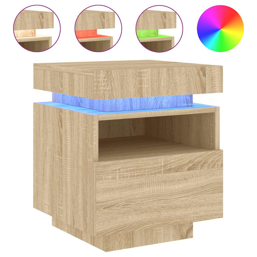Noćni ormarić s LED svjetlima boja hrasta sonome 40x39x48,5 cm