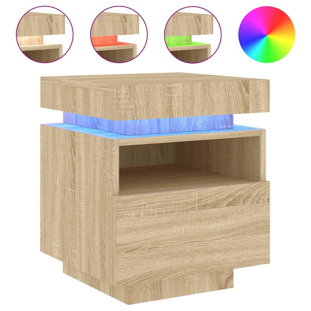 Noćni ormarići s LED svjetlima 2 kom boja hrasta 40x39x48,5 cm