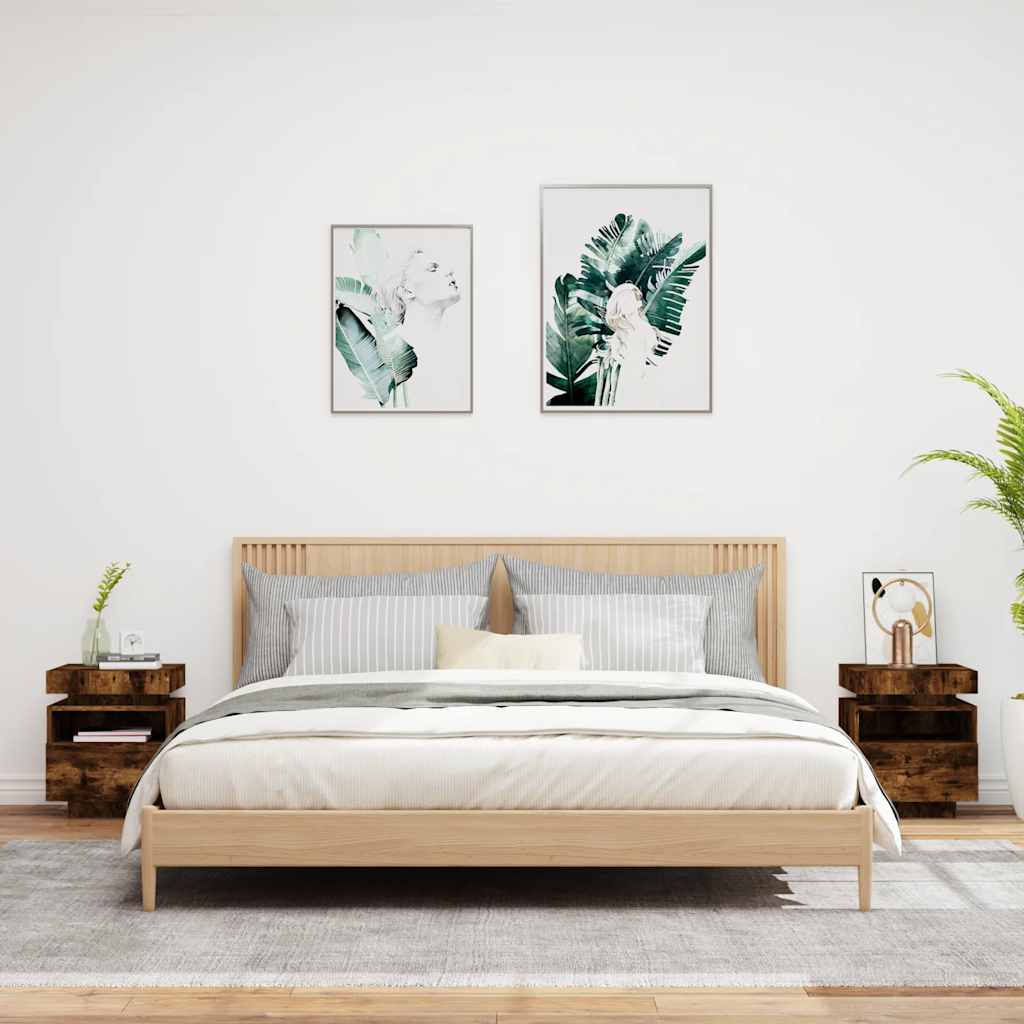 Noćni ormarići s LED svjetlima 2kom dimljeni hrast 40x39x48,5cm