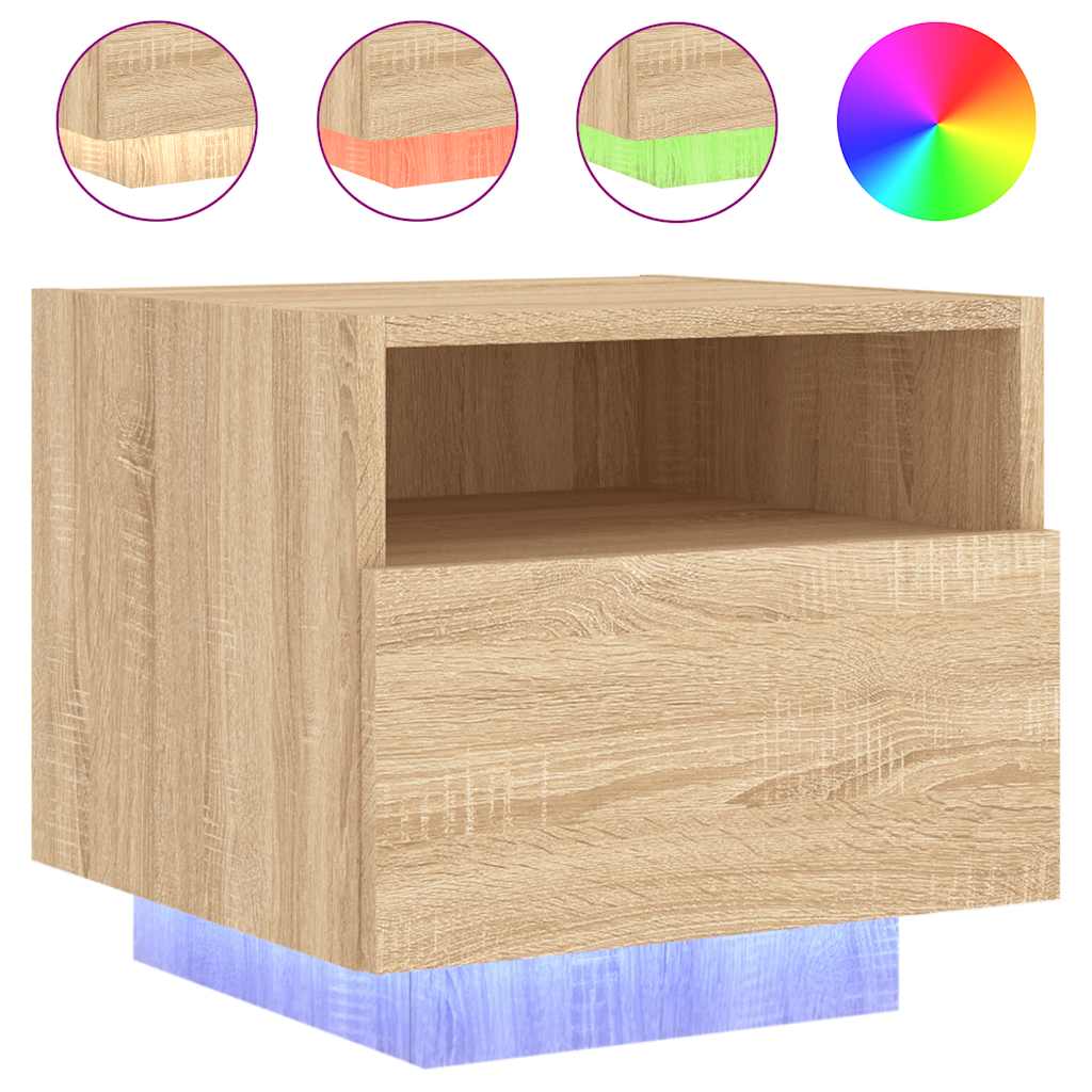 Noćni ormarići s LED svjetlima 2 kom boja hrasta 40x39x37 cm