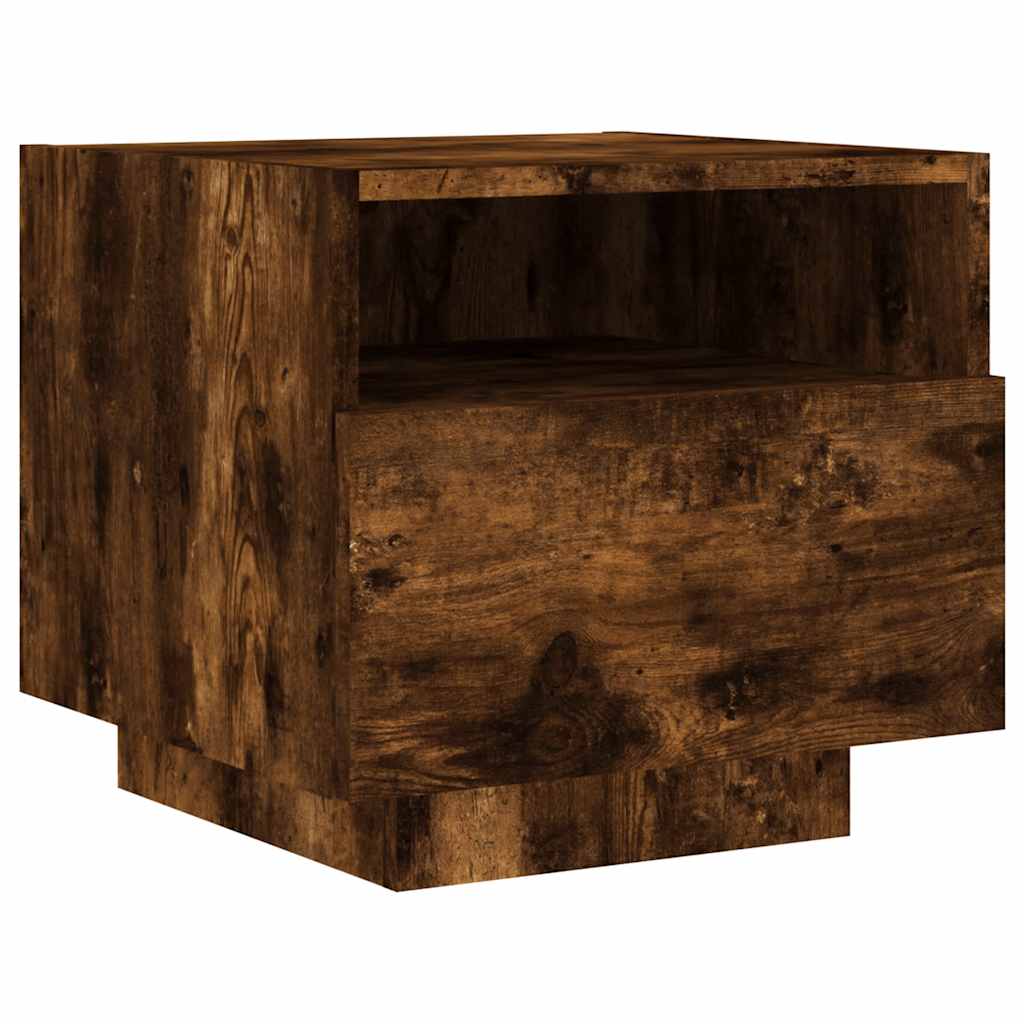 Noćni ormarić s LED svjetlima boja dimljenog hrasta 40x39x37 cm