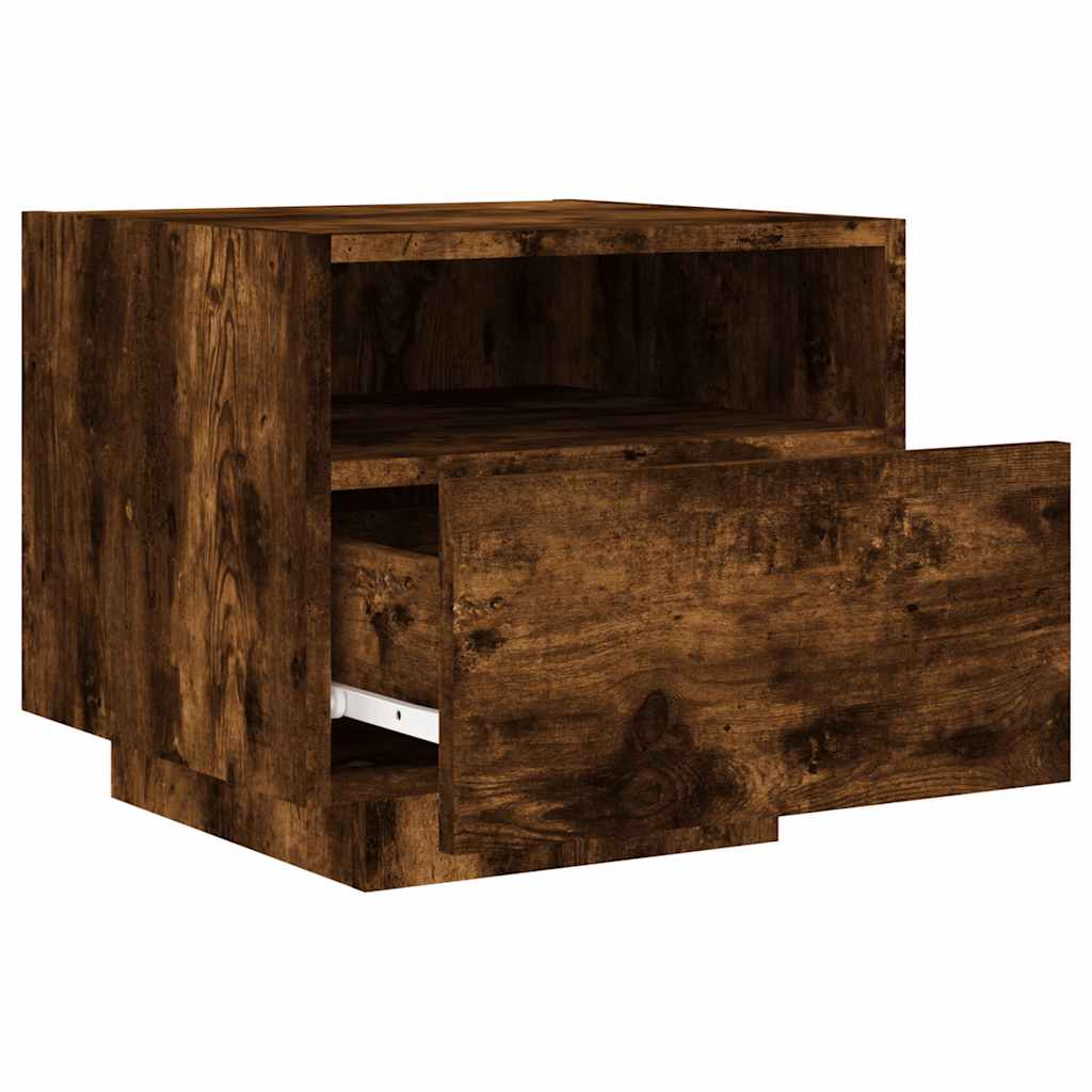 Noćni ormarić s LED svjetlima boja dimljenog hrasta 40x39x37 cm