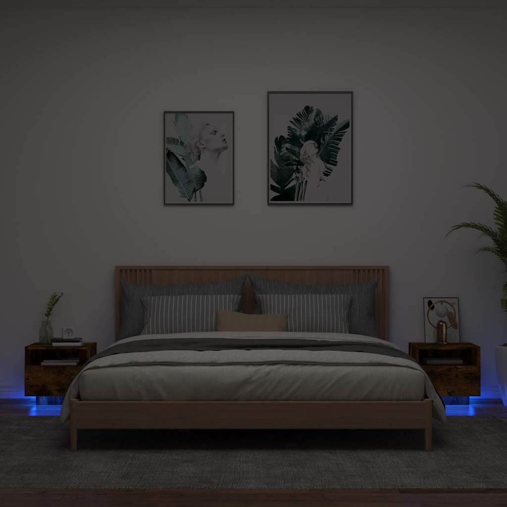 Noćni ormarići s LED svjetlima 2 kom dimljeni hrast 40x39x37 cm