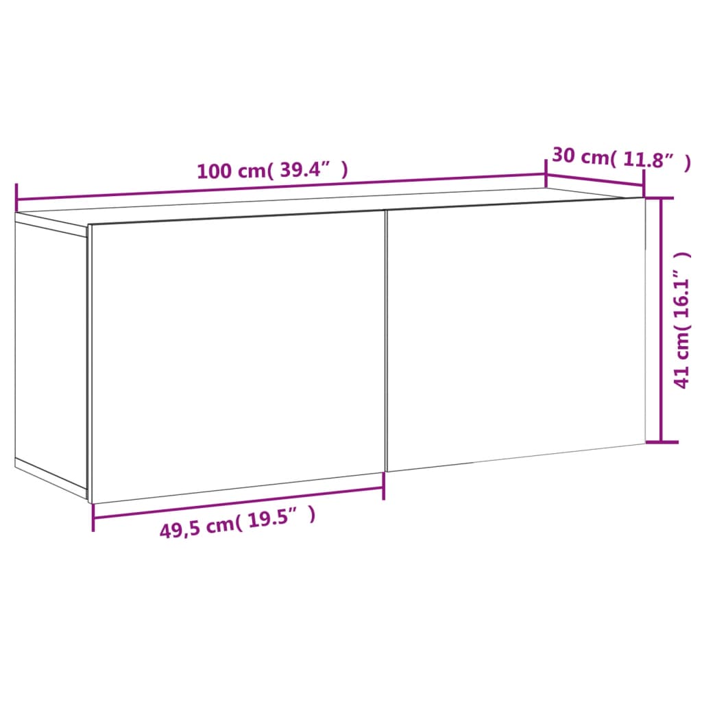 Zidni TV ormarić boja dimljenog hrasta 100x30x41 cm