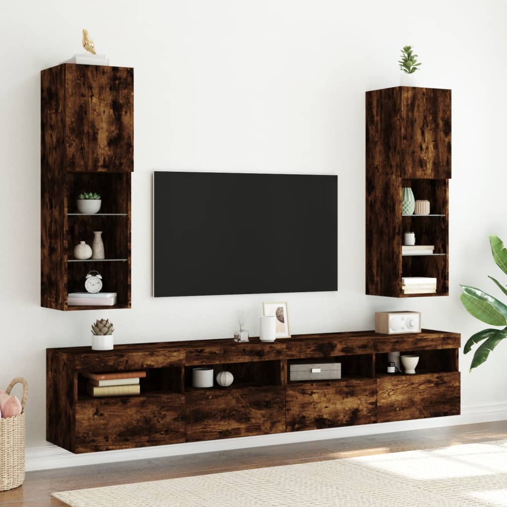 TV ormarić s LED svjetlima boja dimljenog hrasta 30,5x30x102 cm
