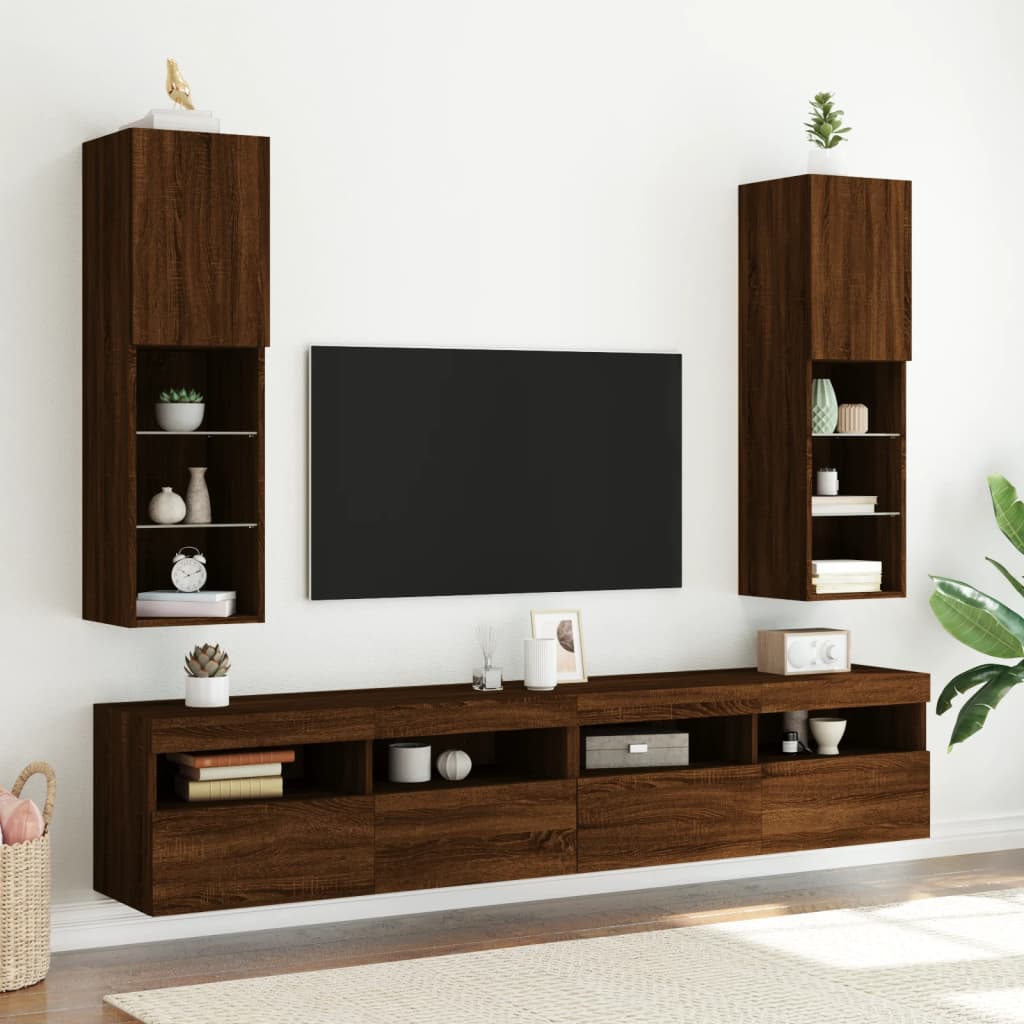 TV ormarić s LED svjetlima boja smeđeg hrasta 30,5x30x102 cm