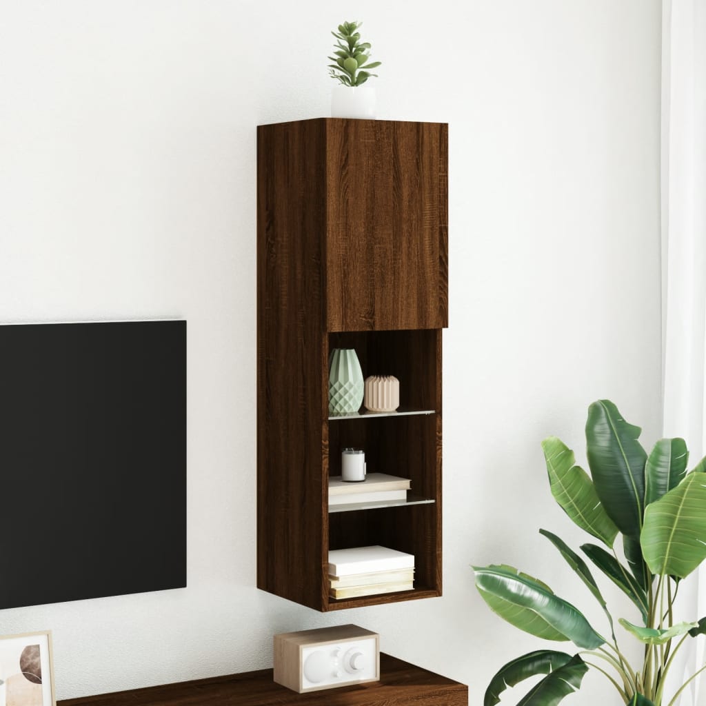 TV ormarić s LED svjetlima boja smeđeg hrasta 30,5x30x102 cm