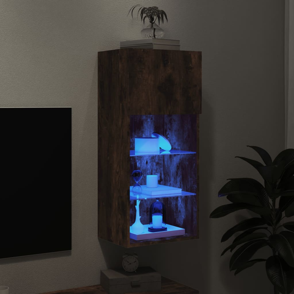 TV ormarić s LED svjetlima boja dimljenog hrasta 40,5x30x90 cm