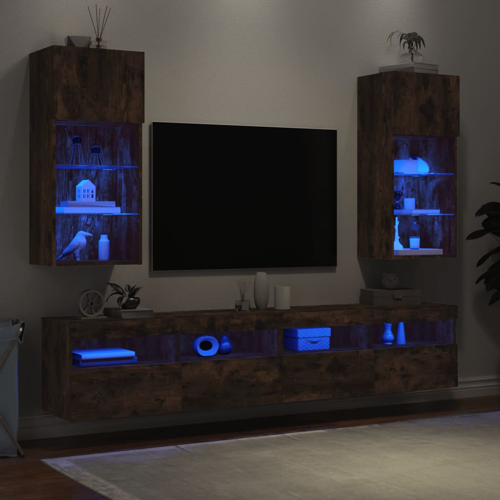 TV ormarići s LED svjetlima 2 kom boja hrasta 40,5 x 30 x 90 cm