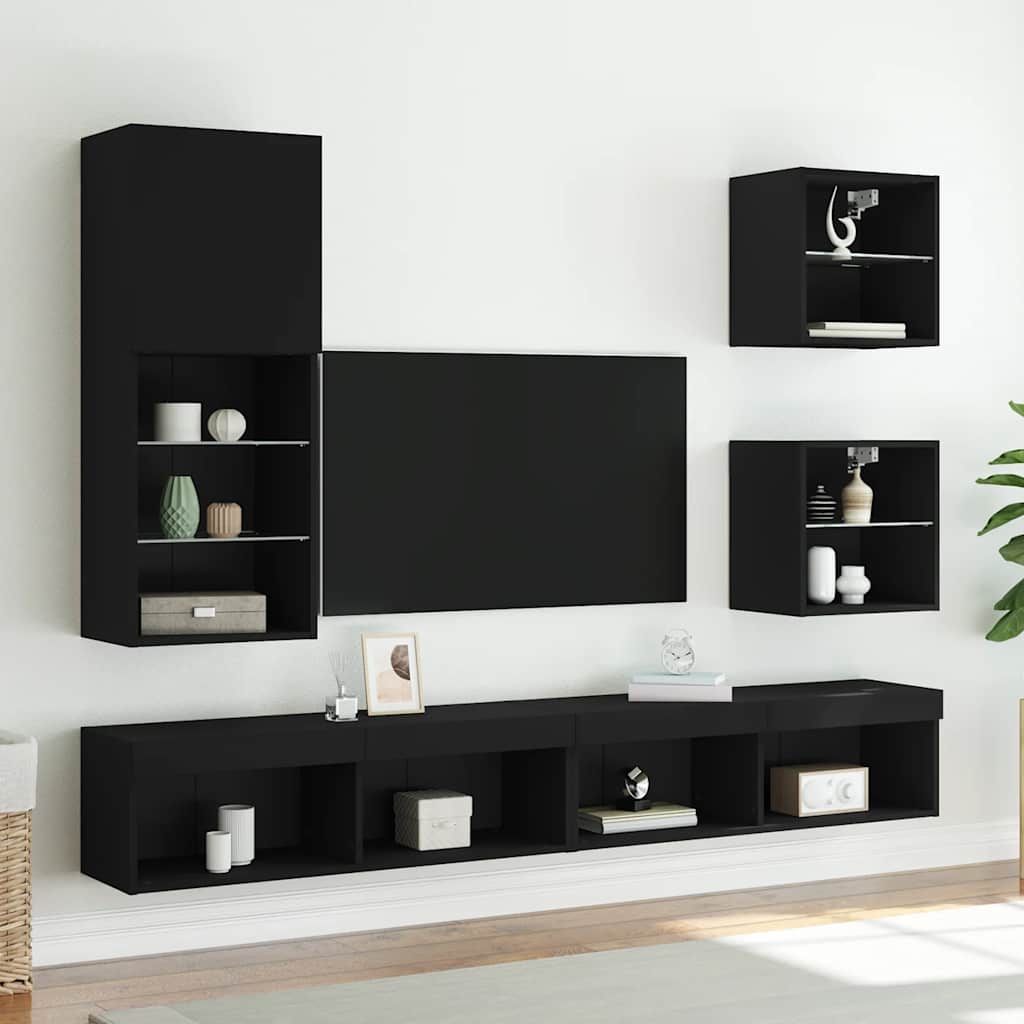TV ormarići s LED svjetlima 2 kom crni 40,5x30x102 cm