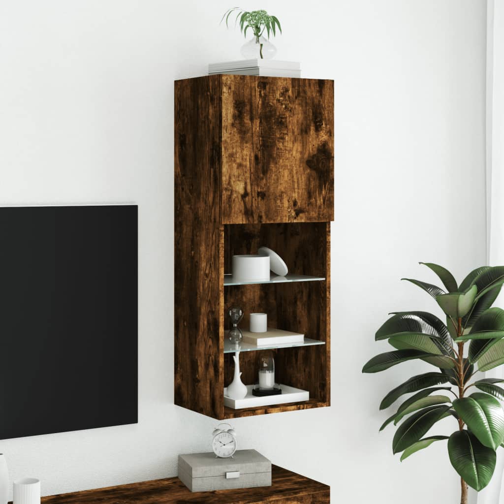 TV ormarić s LED svjetlima boja dimljenog hrasta 40,5x30x102 cm
