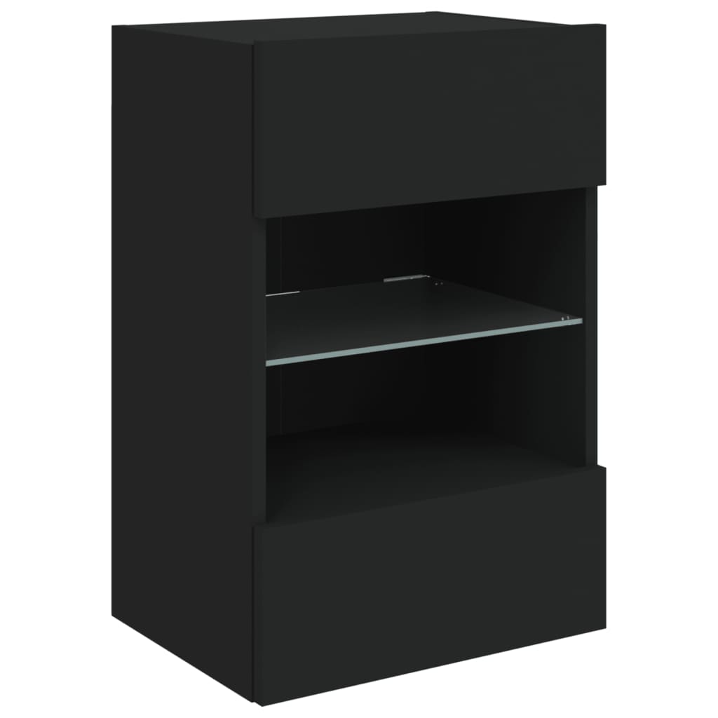 Zidni TV ormarić s LED svjetlima crni 40x30x60,5 cm