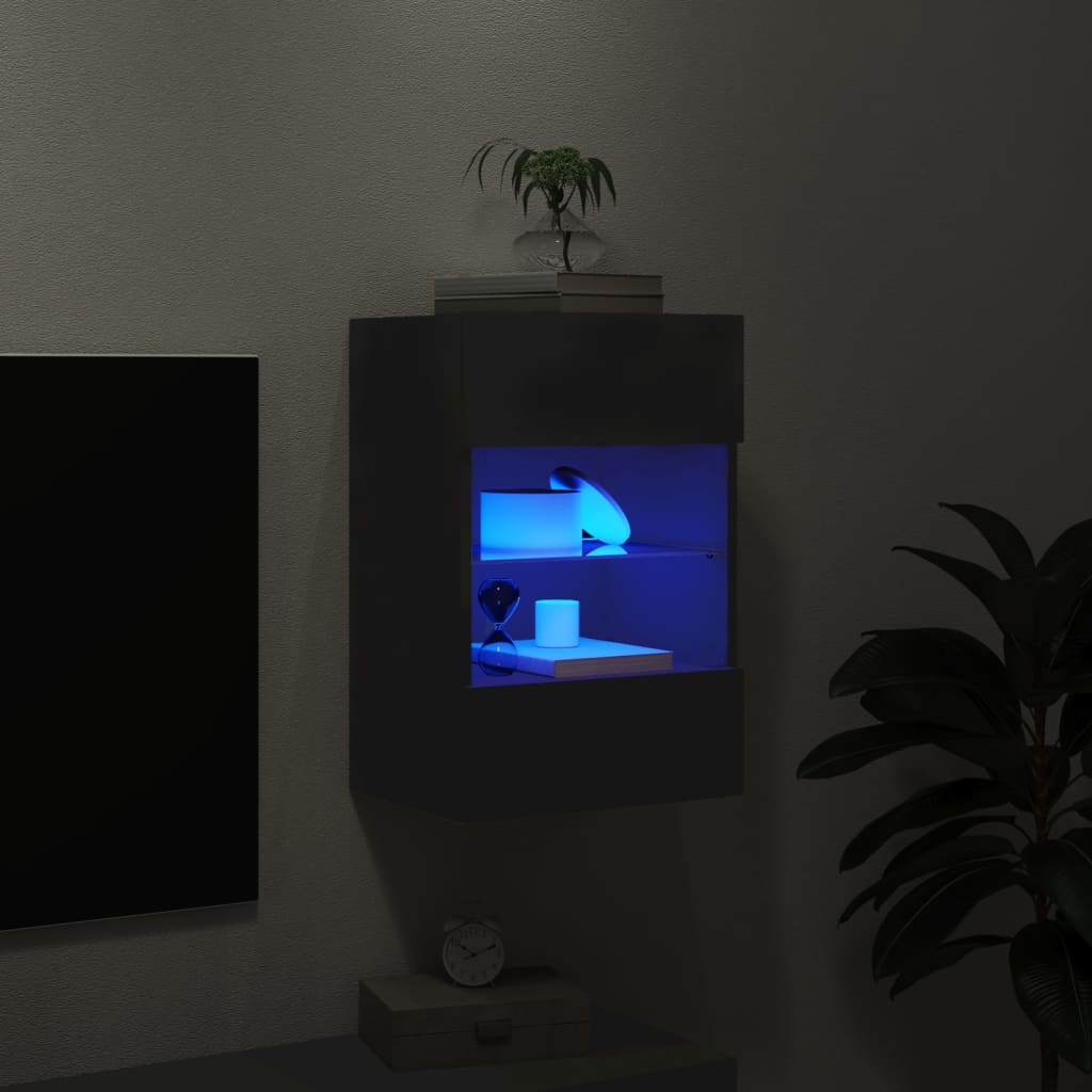 Zidni TV ormarić s LED svjetlima crni 40x30x60,5 cm