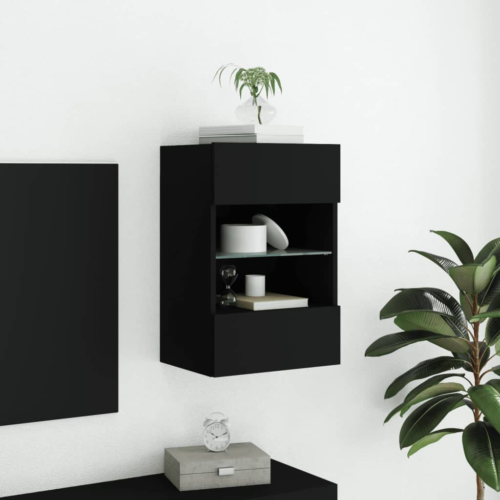 Zidni TV ormarić s LED svjetlima crni 40x30x60,5 cm