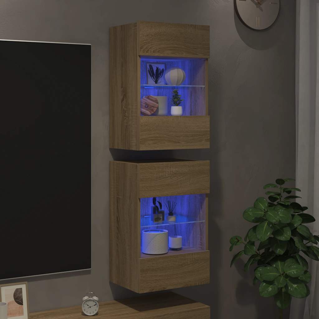 Zidni ormarići s LED svjetlima za TV 2 kom boja hrasta 40 x 30 x 60,5 cm