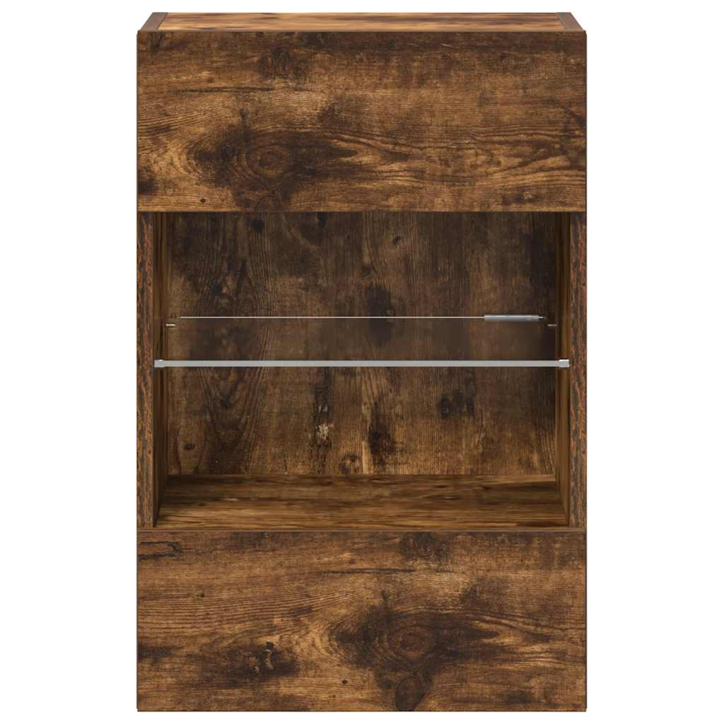 Zidni ormarići s LED svjetlima za TV 2 kom boja dimljenog hrasta 40x30x60,5 cm