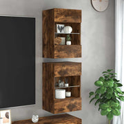 Zidni ormarići s LED svjetlima za TV 2 kom boja dimljenog hrasta 40x30x60,5 cm