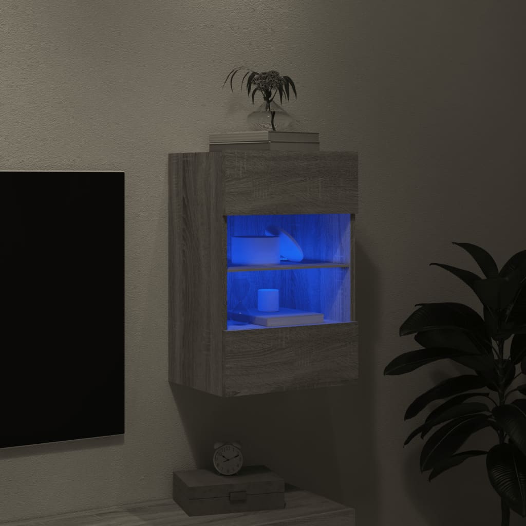 Zidni TV ormarić s LED svjetlima siva boja hrasta 40x30x60,5 cm