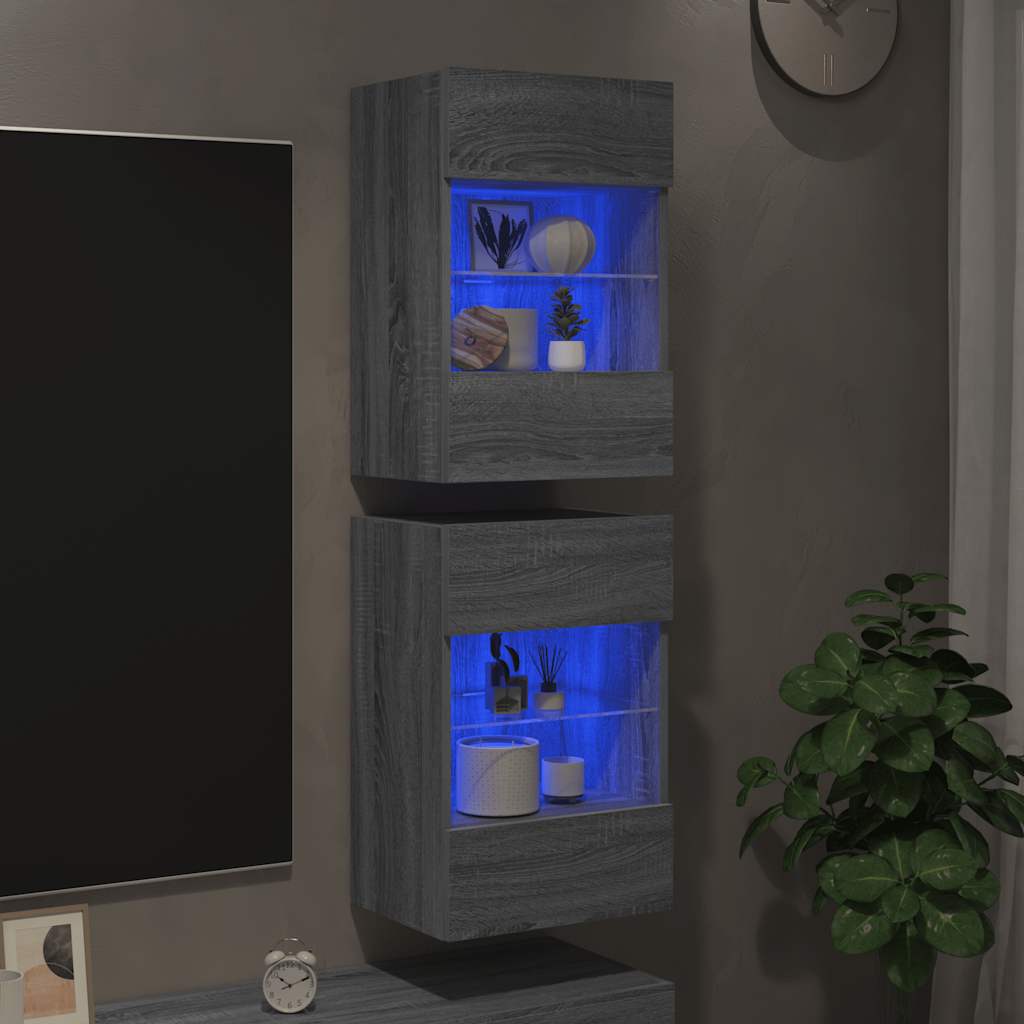 Zidni ormarići s LED svjetlima za TV 2 kom siva boja hrasta 40 x 30 x 60,5 cm