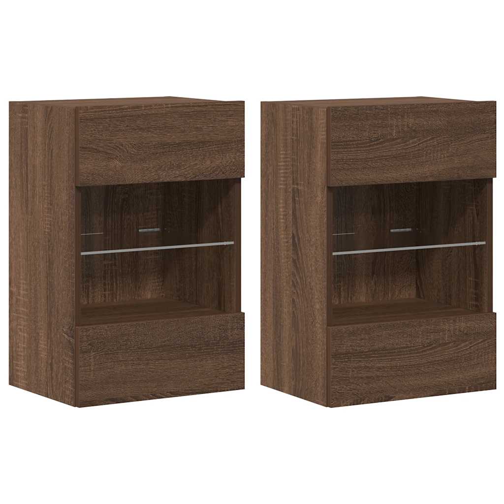 Zidni ormarići s LED svjetlima za TV 2 kom boja smeđeg hrasta 40x30x60,5 cm
