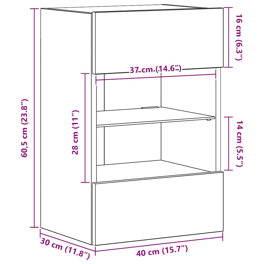 Zidni ormarići s LED svjetlima za TV 2 kom boja smeđeg hrasta 40x30x60,5 cm