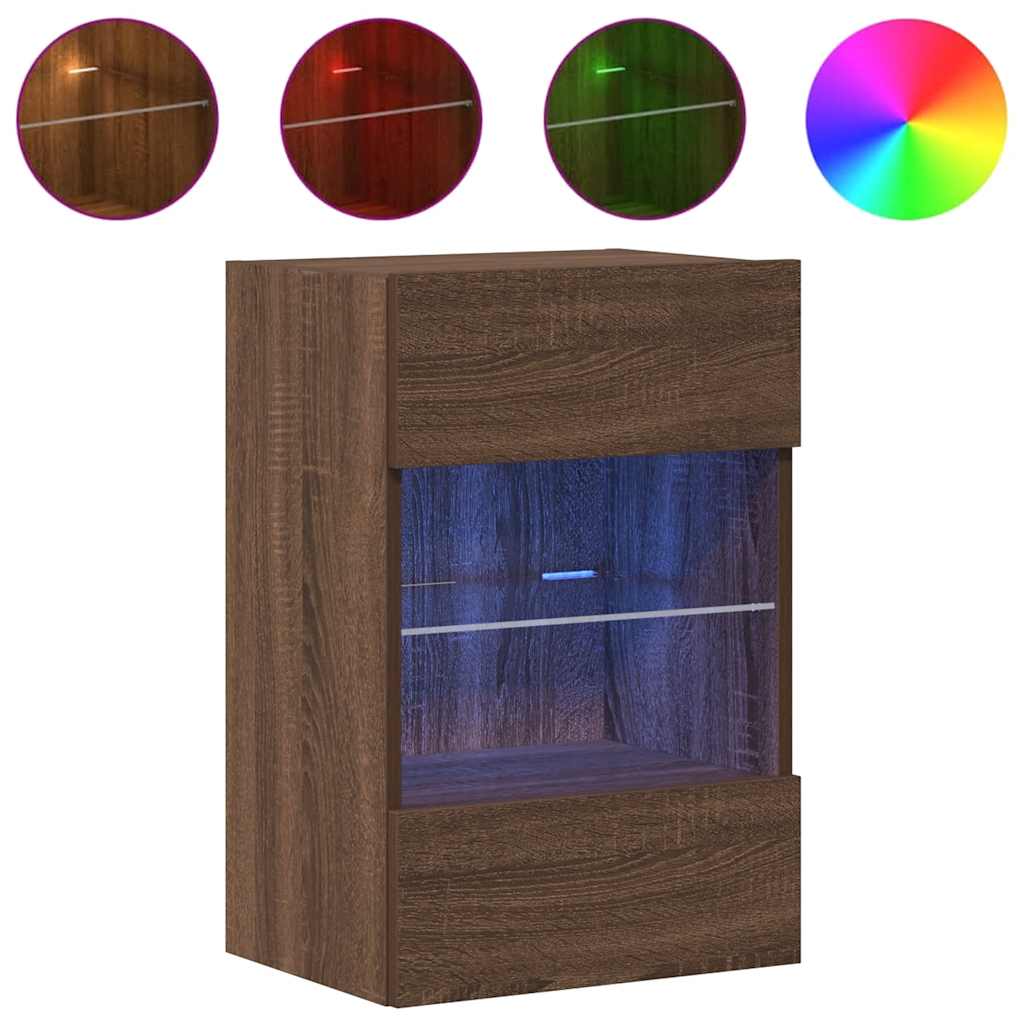 Zidni ormarići s LED svjetlima za TV 2 kom boja smeđeg hrasta 40x30x60,5 cm