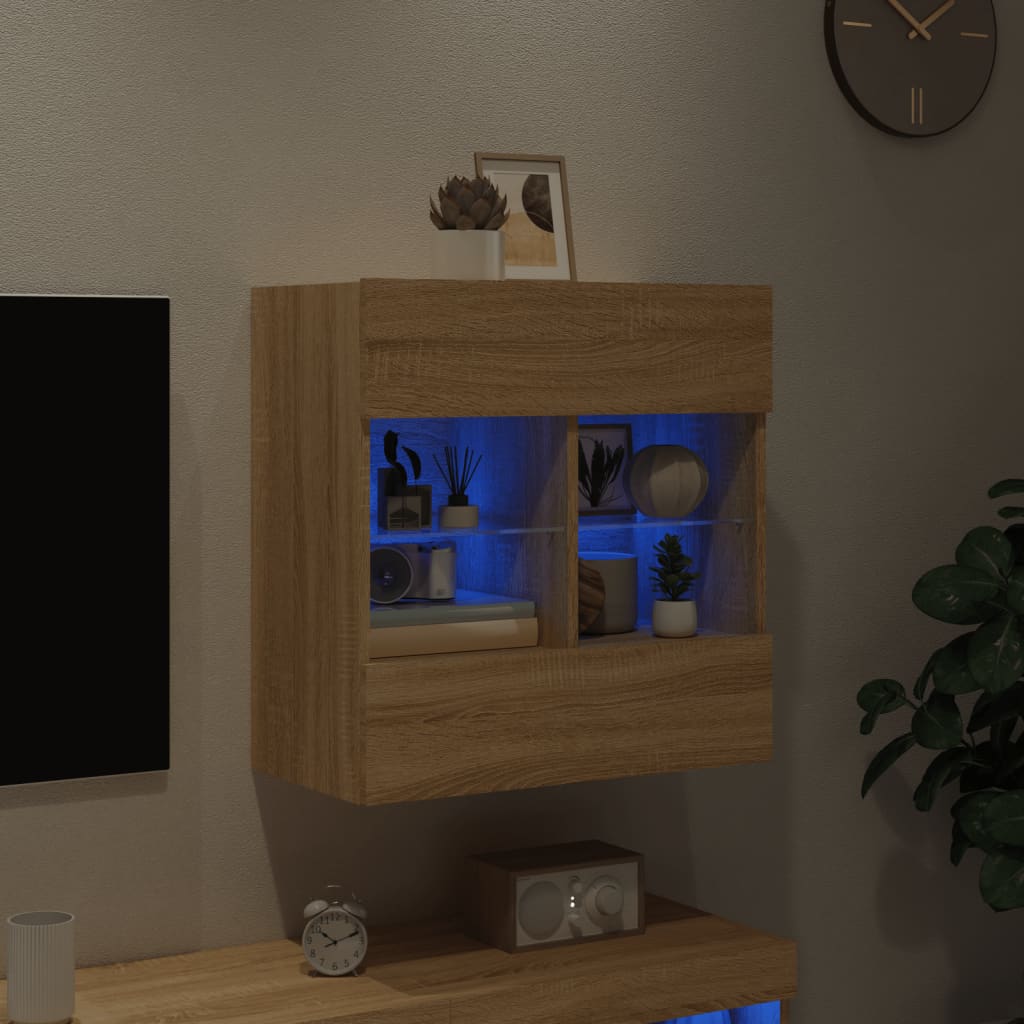 Zidni TV ormarić s LED svjetlima boja hrasta 58,5x30x60,5 cm Smeđa