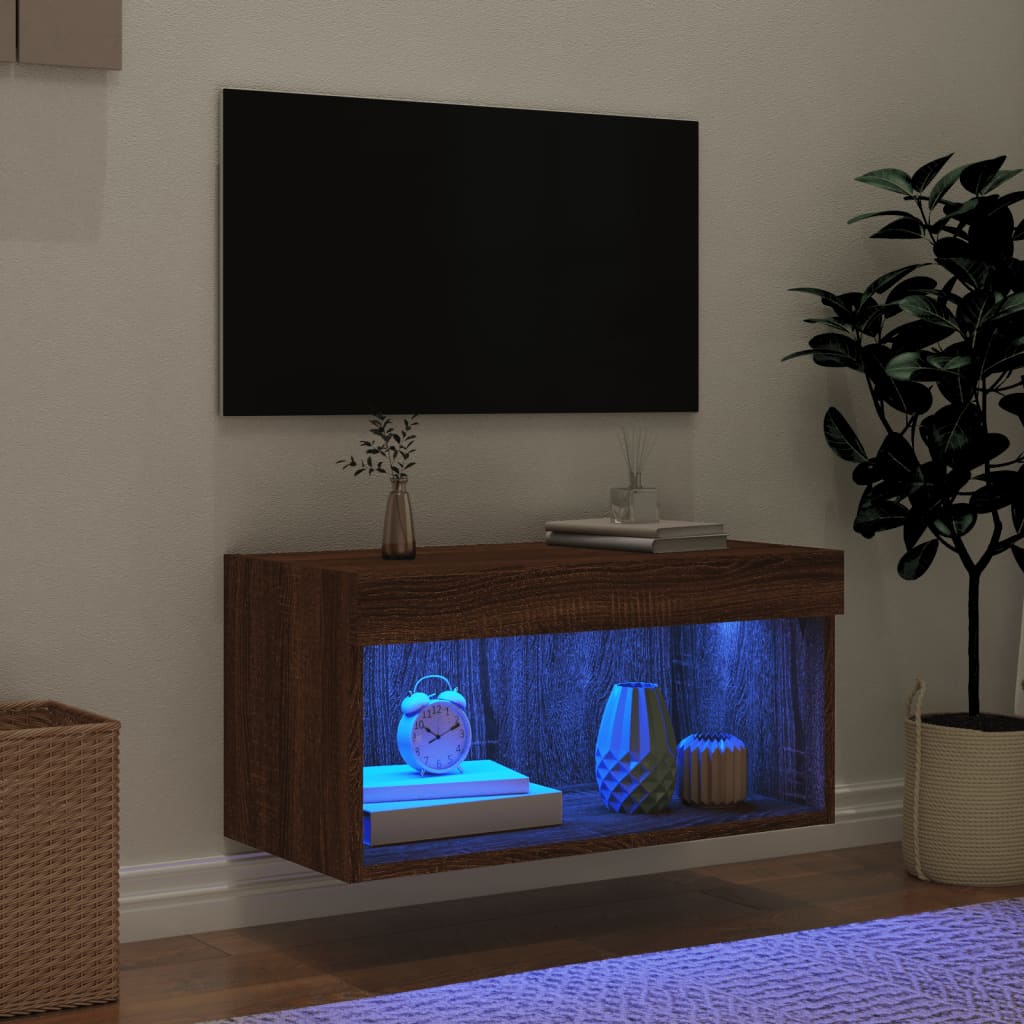 TV ormarić s LED svjetlima boja smeđeg hrasta 60x30x30 cm