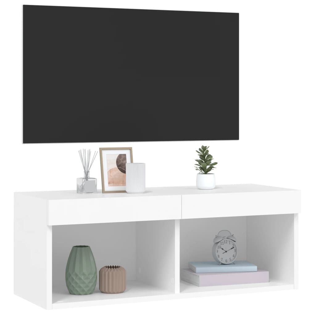 TV ormarić s LED svjetlima bijeli 80x30x30 cm