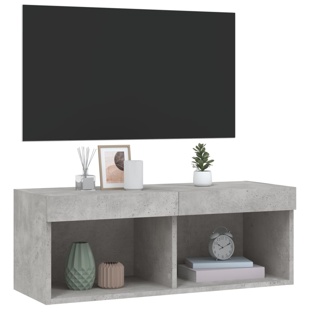 TV ormarić s LED svjetlima siva boja betona 80x30x30 cm