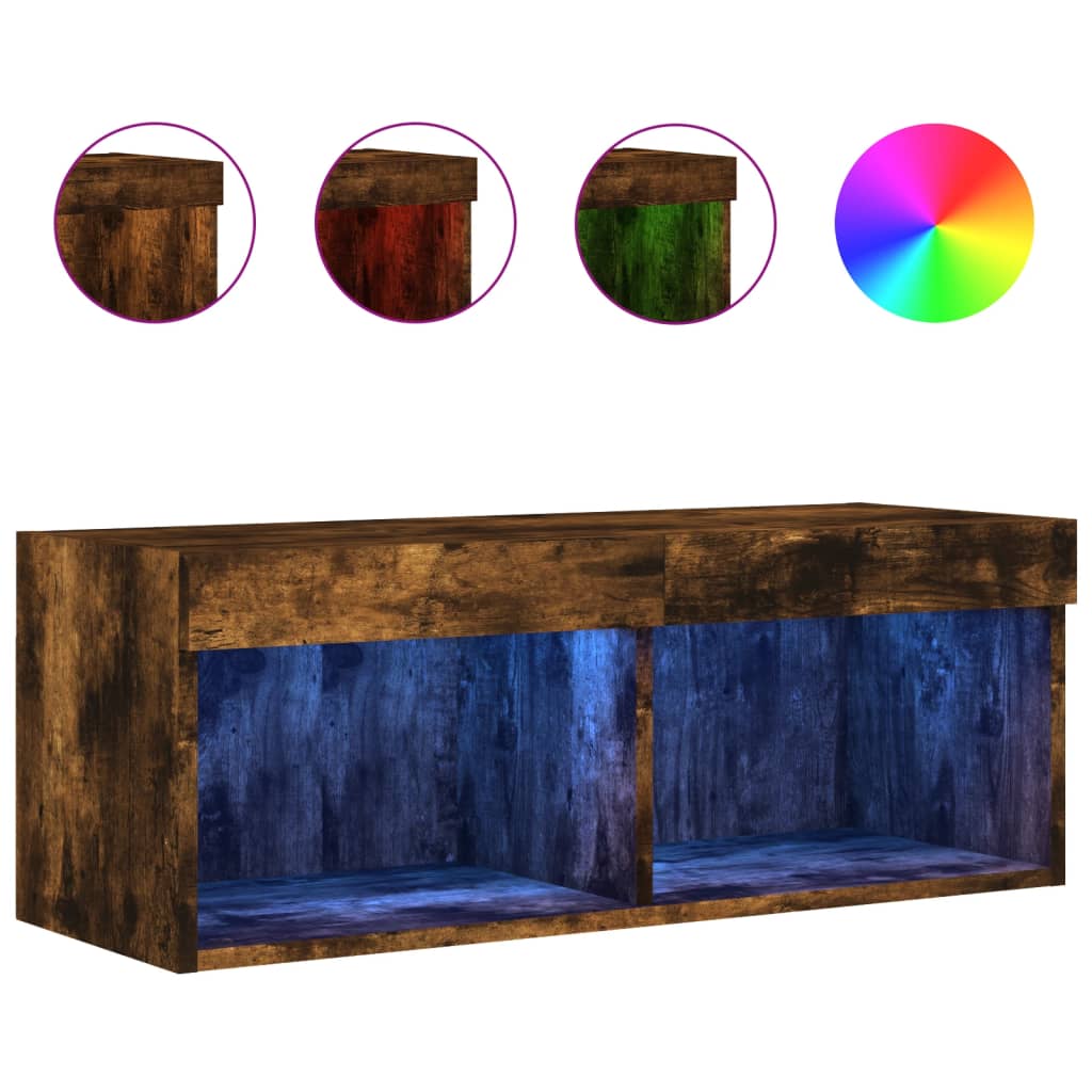 TV ormarić s LED svjetlima boja dimljenog hrasta 80x30x30 cm