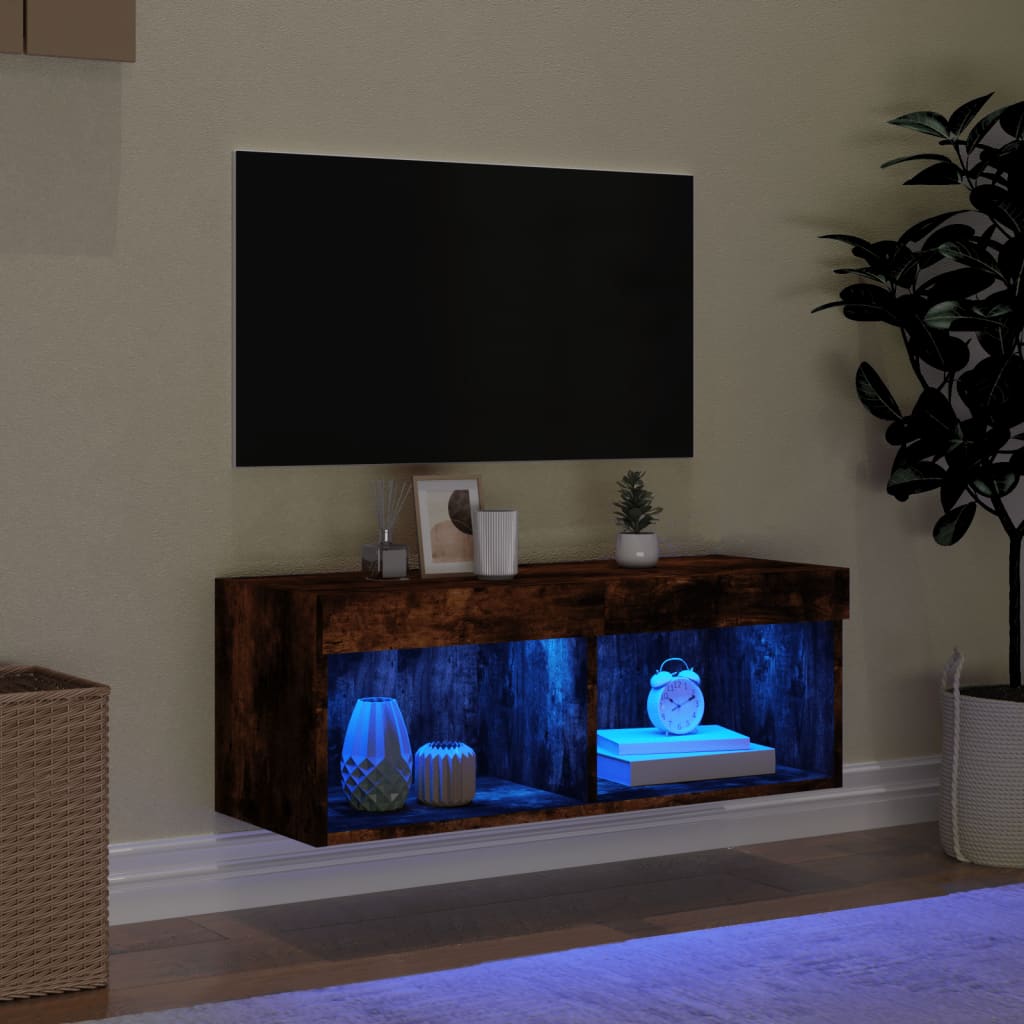 TV ormarić s LED svjetlima boja dimljenog hrasta 80x30x30 cm