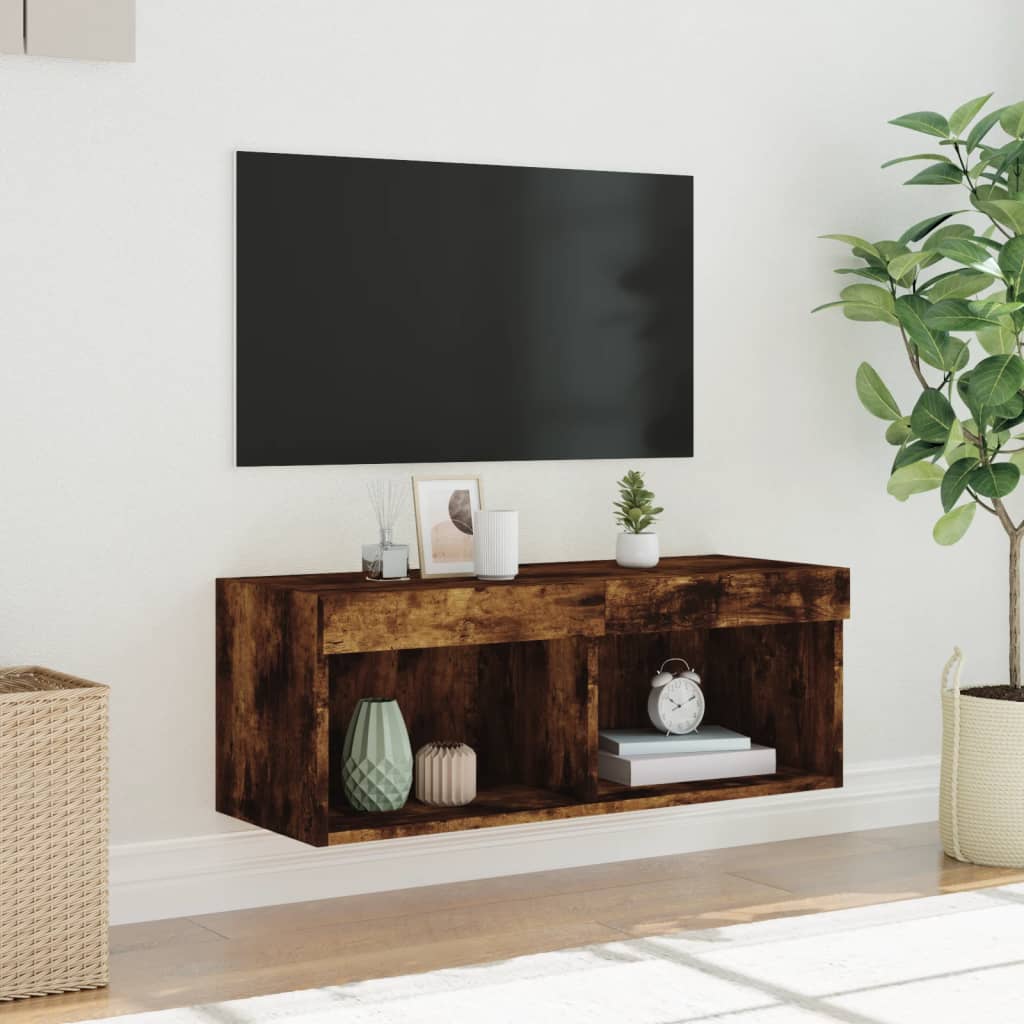 TV ormarić s LED svjetlima boja dimljenog hrasta 80x30x30 cm