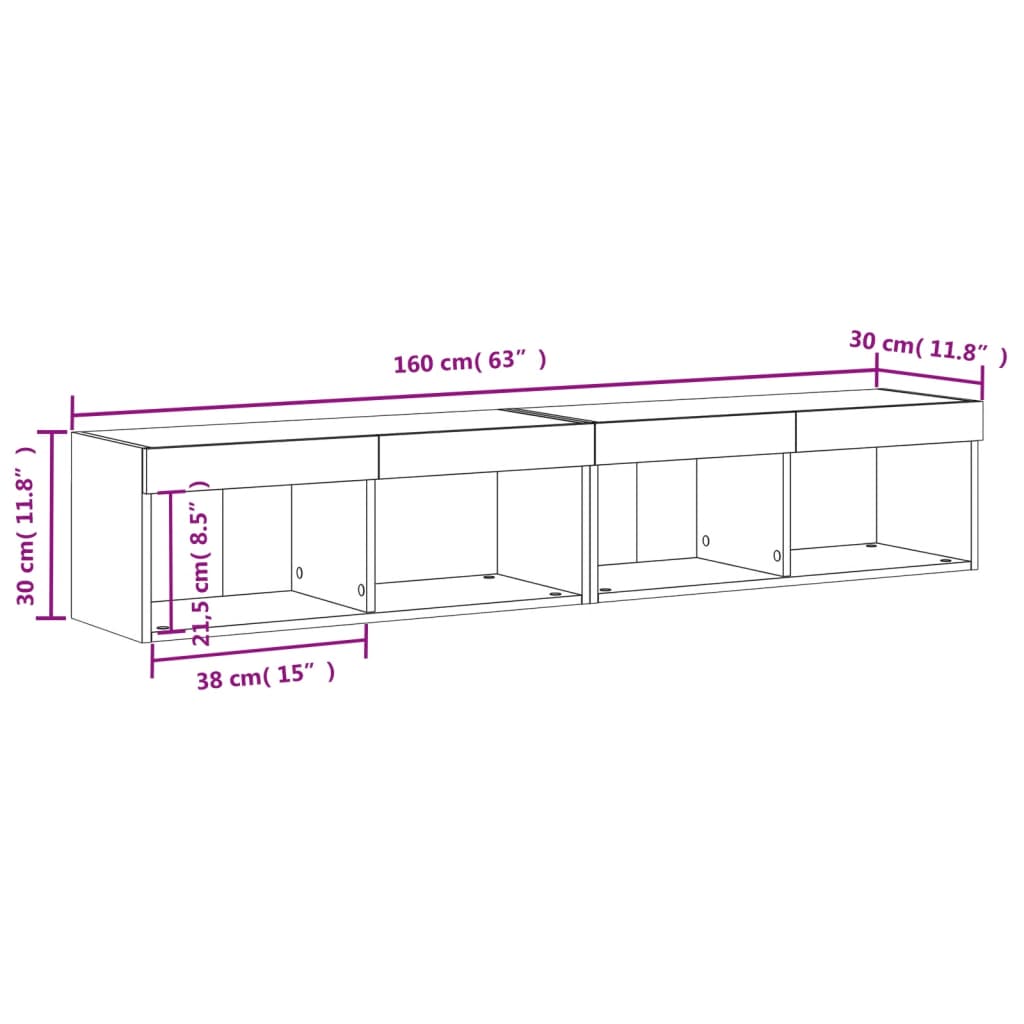 TV ormarići s LED svjetlima 2 kom boja hrasta 80x30x30 cm