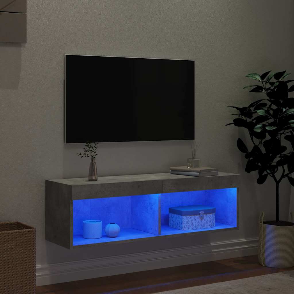 TV ormarić s LED svjetlima siva boja betona 100x30x30 cm