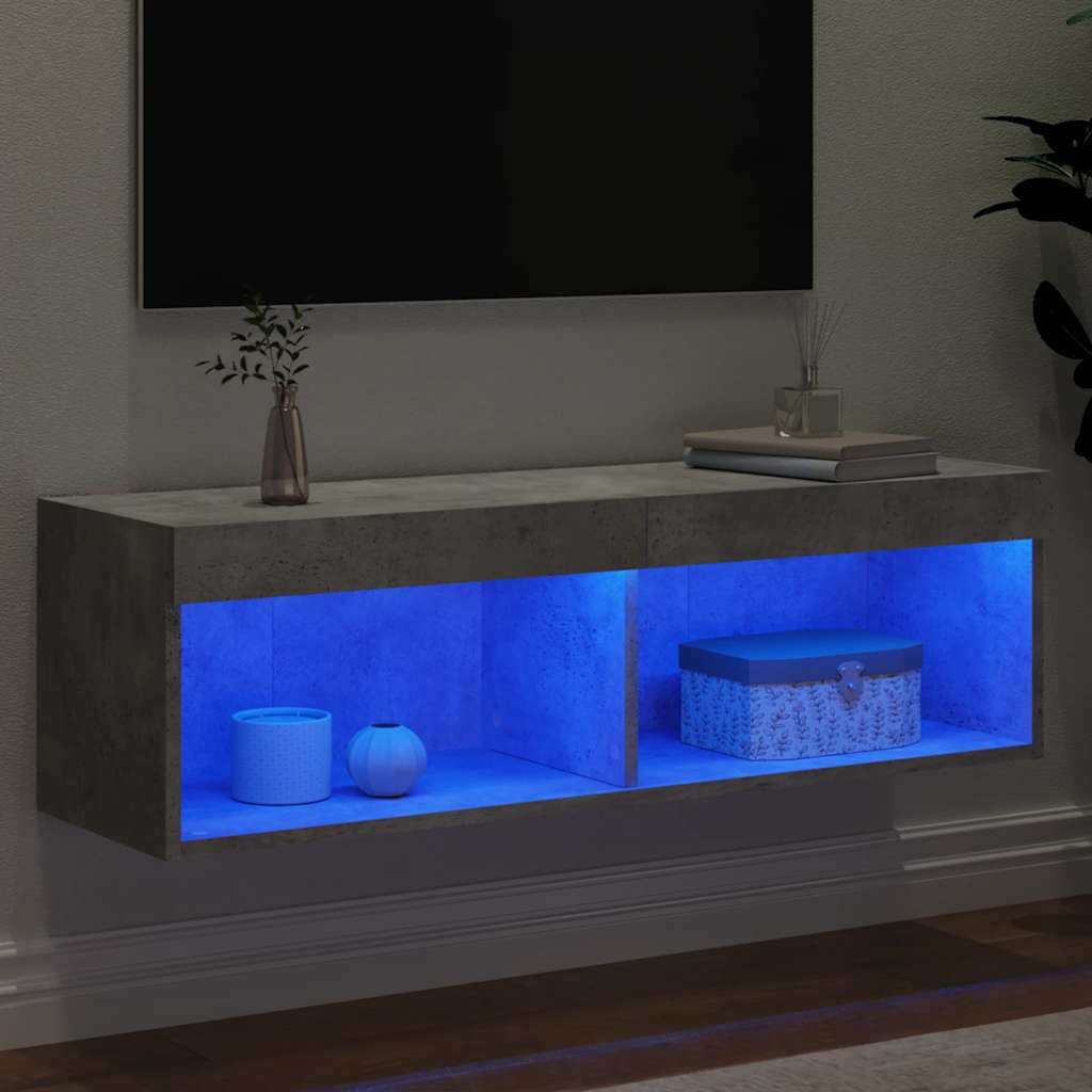 TV ormarić s LED svjetlima siva boja betona 100x30x30 cm